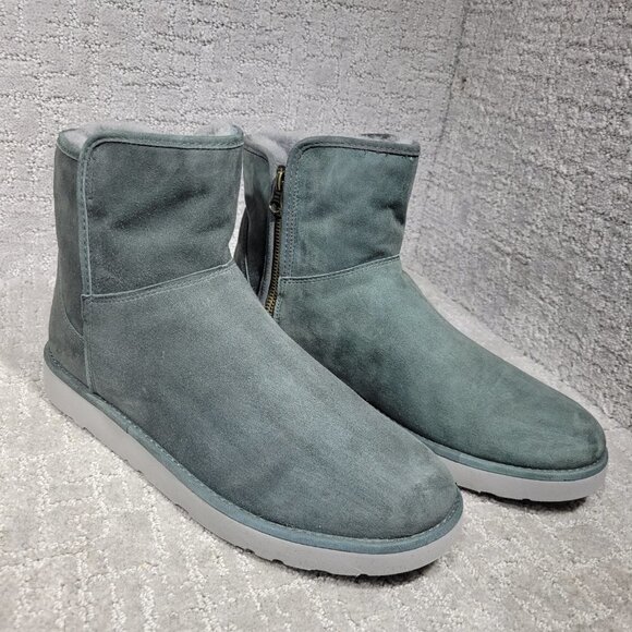 UGG Abree Women's Size 12 US Green Suede Leather Side Zip Mini Boots 1016548 - Picture 6 of 11
